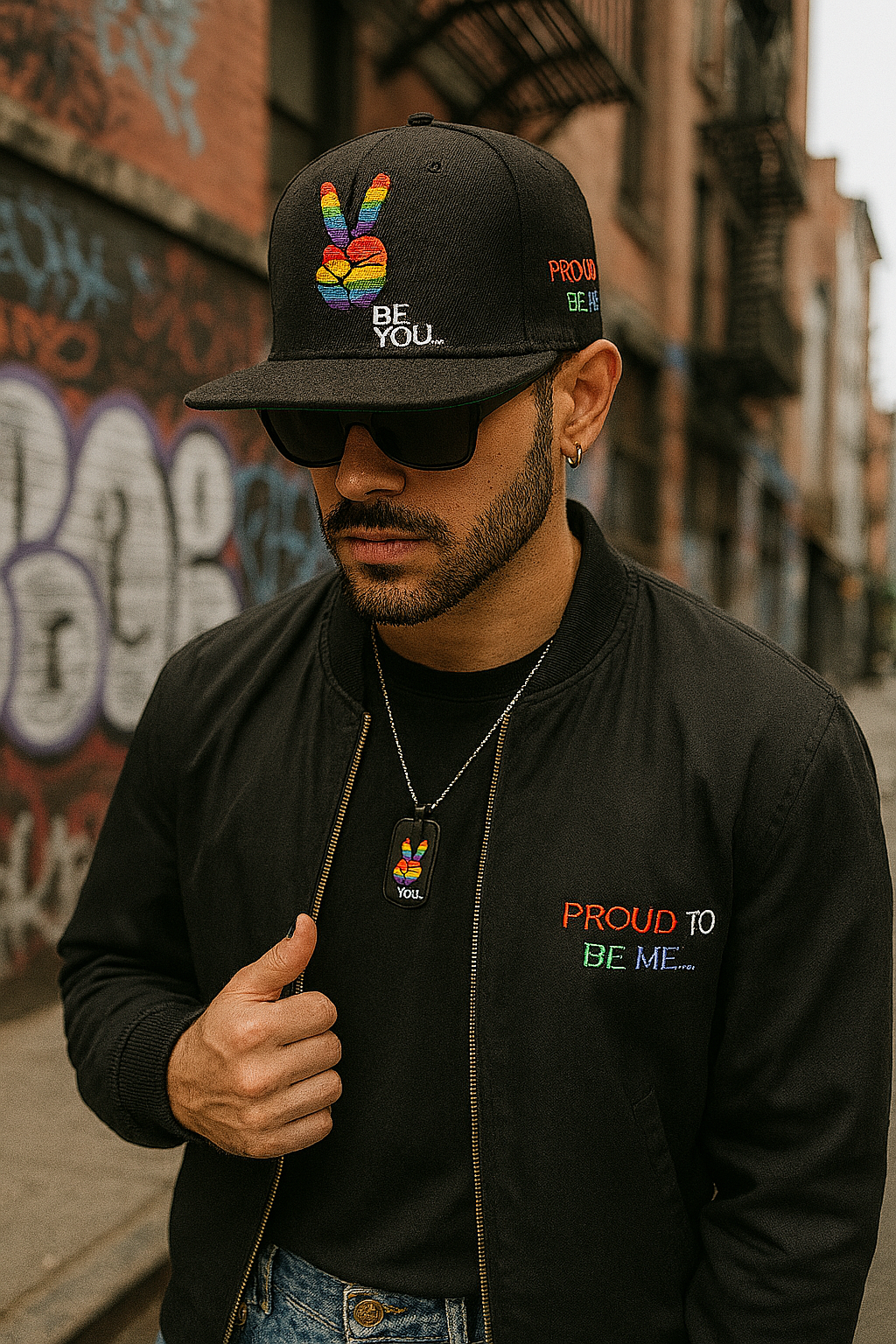 Proud To Be Me snapback hat with flat brim and bold embroidered lettering in streetwear style